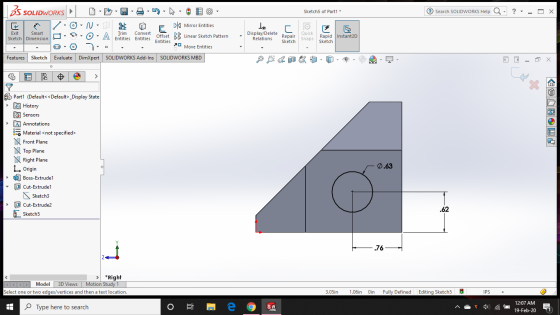 Sketch5 of Part1 * Search SOLIDWORKS Help Q- ?- - O X 35 SOLIDWORKS 1 / ODO-90W-@ 30- 6 -N - D F 61 Mirror Entities - A Entit