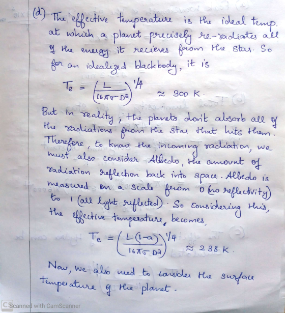 shock at which (d) The effective temperature is the ideal temp planet precisely re-radiates all of the energy it recieves fro