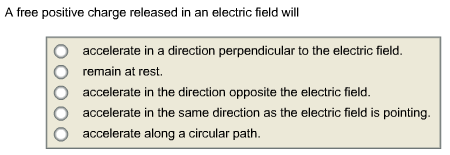 Image for A free positive charge released in an electric field will accelerate in a direction perpendicular to the elect