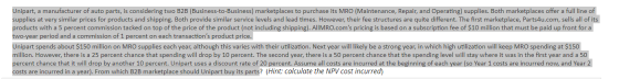 Unipart, a manufacturer of auto parts, is considering two B2B (Business-to-Business) marketplaces to purchase its MRO (Mainte