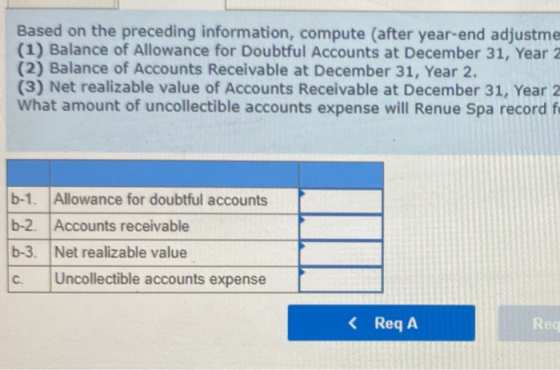 Based on the preceding information, compute (after year-end adjustme (1) Balance of Allowance for Doubtful Accounts at Decemb