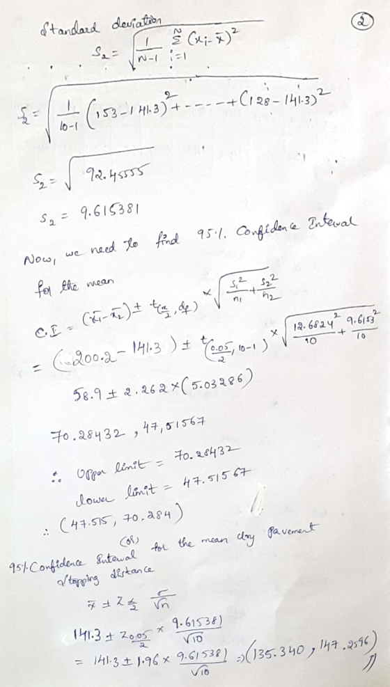 Standard deviation Š Ce;-) E = (153–141.3) +----+C128-141.372 3) +-- S2 to-1 S₂ = V 92.45555 S, = 9.615381 Confidence Intaval