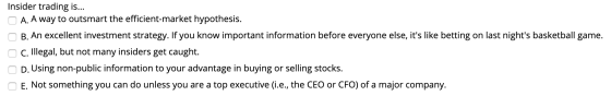 Insider trading is... A. A way to outsmart the efficient-market hypothesis. B. An excellent investment strategy. If you know