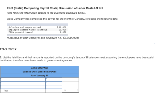 E9-3 (Static) Computing Payroll Costs; Discussion of Labor Costs LO 9-1 (The following information applies to the questions d