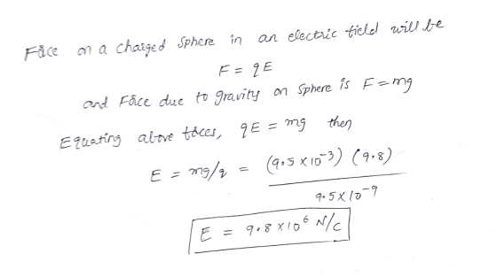 Fice an a chatged Sphere in an electrie tielel wiue ond Face due to niyn Sphereis F-my phere iS วา 9.5x/07