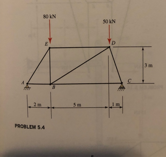 80 kN 50 kN D E 3 m С A В 5 m 2m PROBLEM 5.4