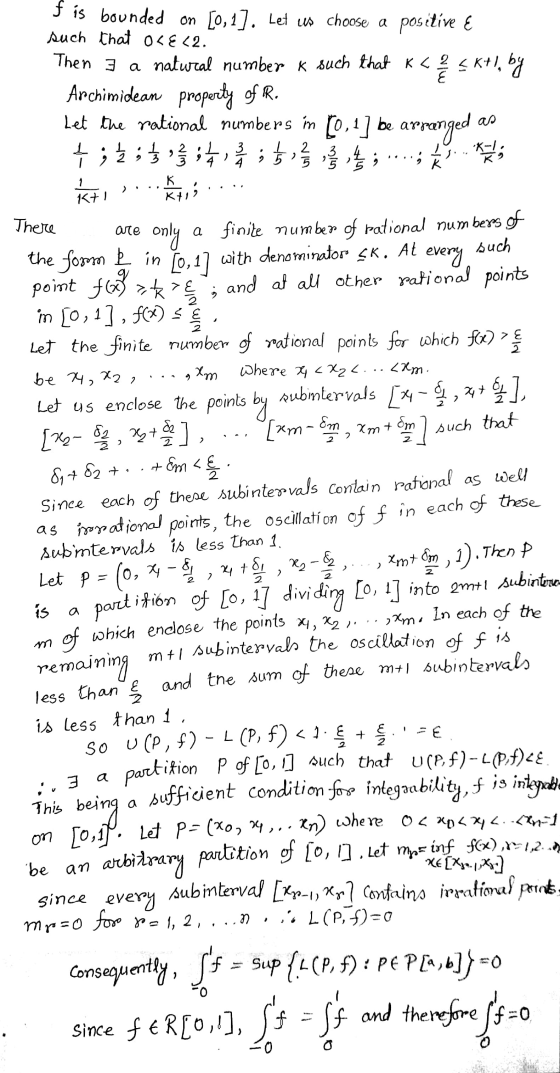 f is bounded on [0, 1]. Let us choose a positive E such that OLE<2. Then 3 a natural number k such that Kc25K+1, by Archimide