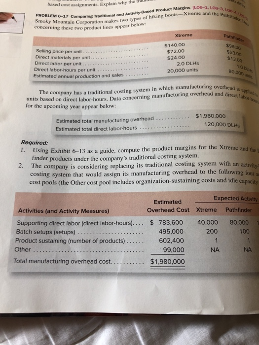 based cost assignments Explain why the trial 0 3 .106-4 he Path PROBLEM 6-17 Comparing fra 17 Comparing Traditional and Activ