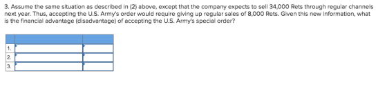 3. Assume the same situation as described in (2) above, except that the company expects to sell 34,000 Rets through regular c