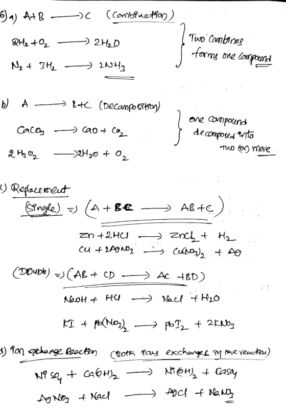 6) a) A+B - QH₂ + O₂ Net 3H₂ (Combination) - 2H₂O - 2NH3 ( Two Cambones I forms one compound b) A - BAC (Decamposition) ... -