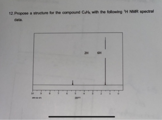 12.Propose a structure for the compound C.He with the following H NMR spectral data. 2H 6H