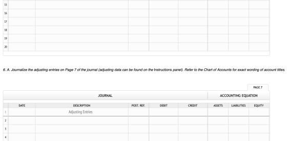 15 16 17 18 19 20 6. A. Journalize the adjusting entries on Page 7 of the journal (adjusting data can be found on the Instruc