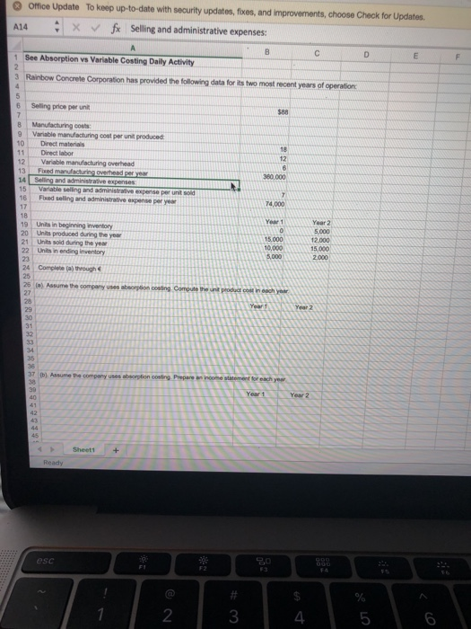 Office Update To keep up-to-date with security updates, fixes, and improvements, choose Check for Updates A14 X f x Selling a