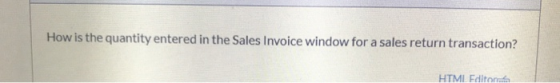 How is the quantity entered in the Sales Invoice window for a sales return transaction? HTML Editor