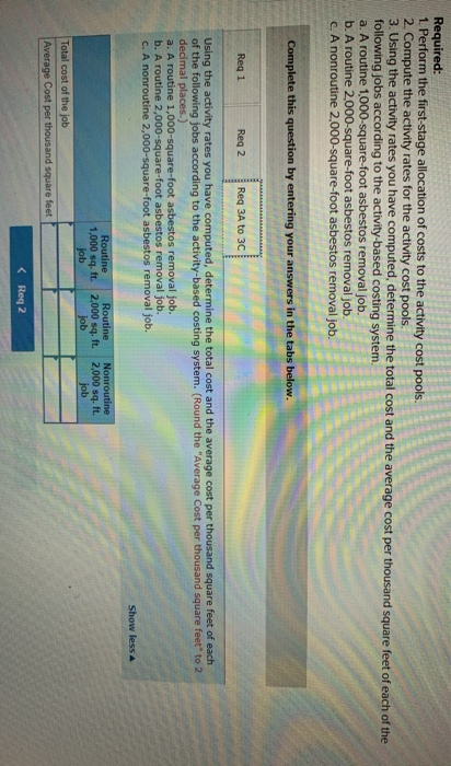 Required: 1. Perform the first stage allocation of costs to the activity cost pools. 2. Compute the activity rates for the ac