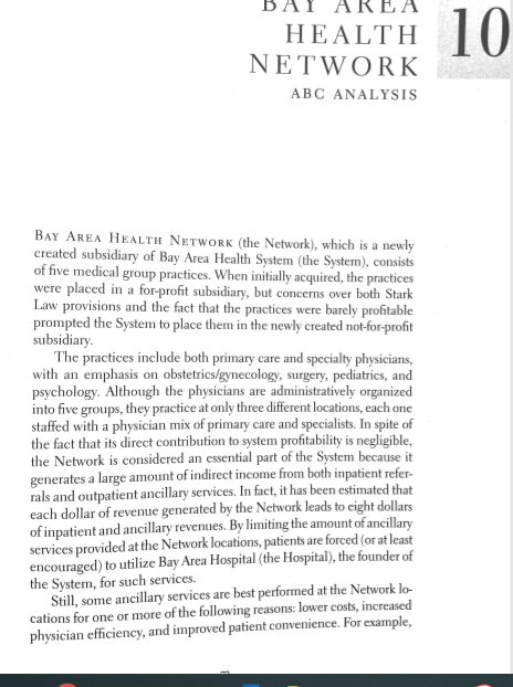 BAY AREA HEALTH NETWORK ABC ANALYSIS BAY AREA HEALTH NETWORK (the Network), which is a newly created subsidiary of Bay Area H