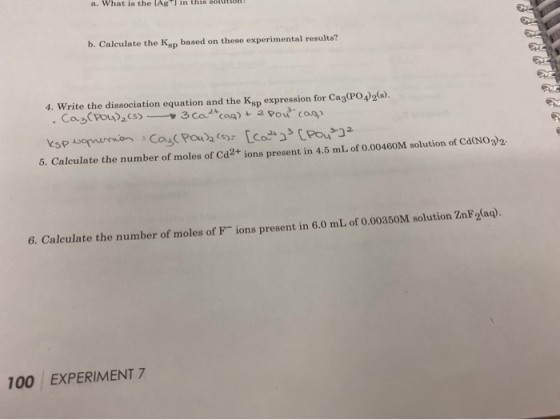 a. What is the lag in this solution! b. Calculate the Kep based on these experimental results? 4. Write the dissociation equa