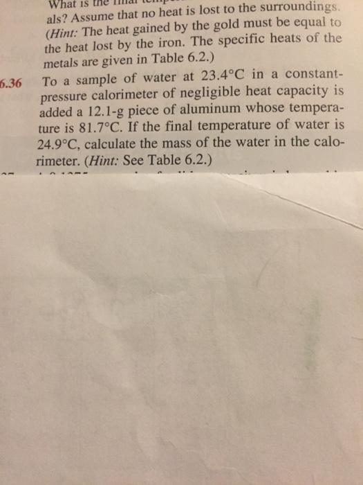 What is als? Assume that no heat is lost to the surroundings (Hint: The heat gained by the gold must be equal to the heat los