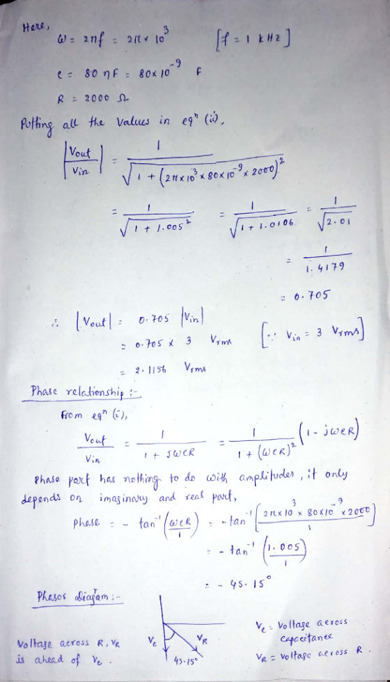 Here, How W- 2nfort 10 SPEIX#2] e so nf = 80x10 F R = 2000 t Potting all the values in eq (0 1.4179 20.705 ... Noutl= 0.705 i