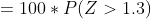 = 100 * P(Z >1.3)