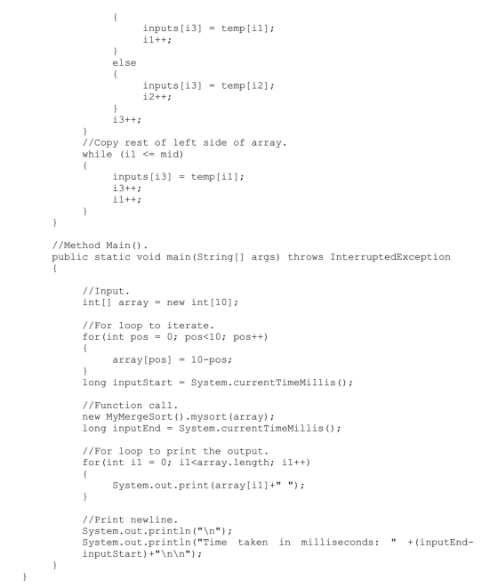 inputs [13] temp[11]; else inputs [13] i2++; = temp [12]; 13++ //Copy rest of left side of array while (i1 〈= mid) inputs [13