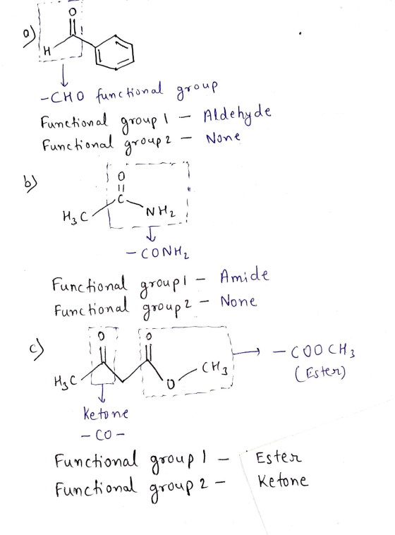 -CHO functional group functional group I- Aldehyde functional group 2 - None by so - H₂C T NH?! -CONH₂ Functional group! - Am