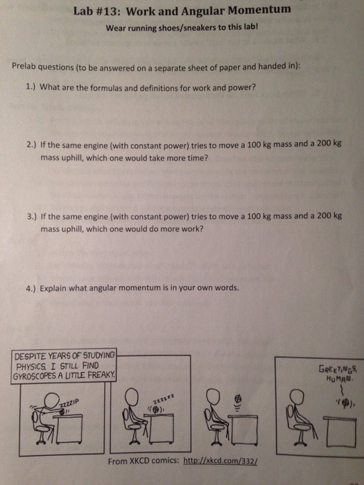 Lab #13: Work and Angular Momentum Wear running sh