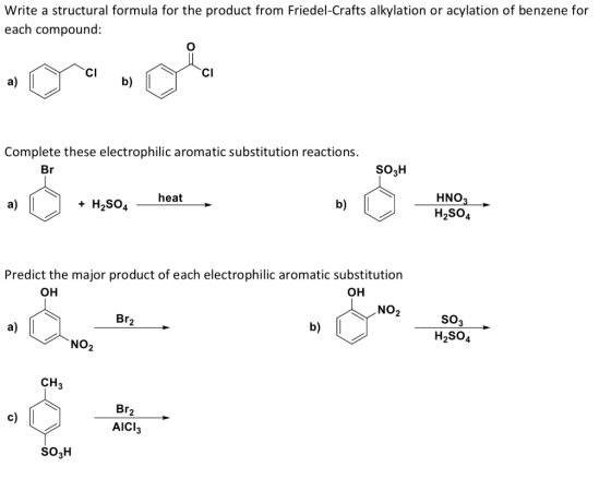 Write a structural formula for the product from Friedel-Crafts alkylation or acylation of benzene for each compound: CI olar