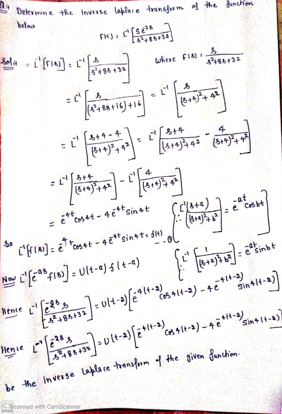 be the inverse laplece transform of the given function. Determine the inverse lablare transform of the function delaut FH): s