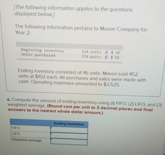 The following information applies to the questions displayed below. The following information pertains to Mason Company for Y