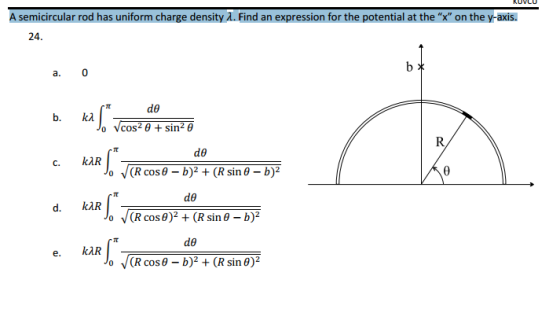 A semicircular rod has uniform charge density lamb