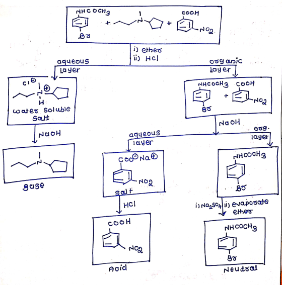 NHCOCH бон i ether ) HOT aqueous Layer organic layer] NHCOCH3COOH + E il nos O Н water Soluble Salt NAOH NaOH aqueous layer o
