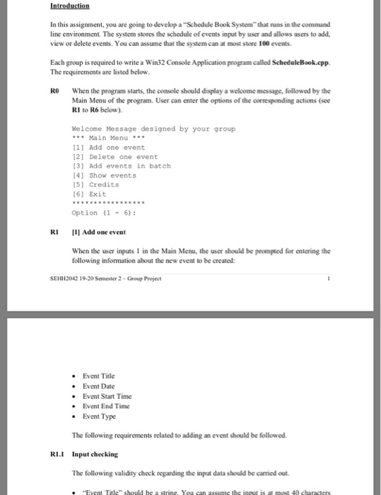 Introduction In this assignment, you are going to develop a Schedule Book System that runs in the command line environment.