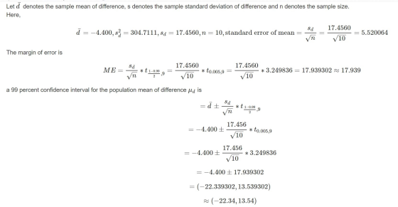 Let à denotes the sample mean of difference, s denotes the sample standard deviation of difference and n denotes the sample s