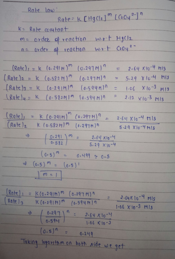 Rate Law! Rate = k [ Hg C/2 ] [ C2O4 2-] K= Rate contant m= order of reaction wist H90/2 na order of reaction wirt (204²- (R
