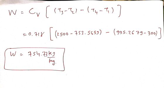 W: Cv C (Tys-727-174-10) ) [(2500 =0.718 2500 - 753.5659) (995.2679-300)] Wa 754.73 kg ky.