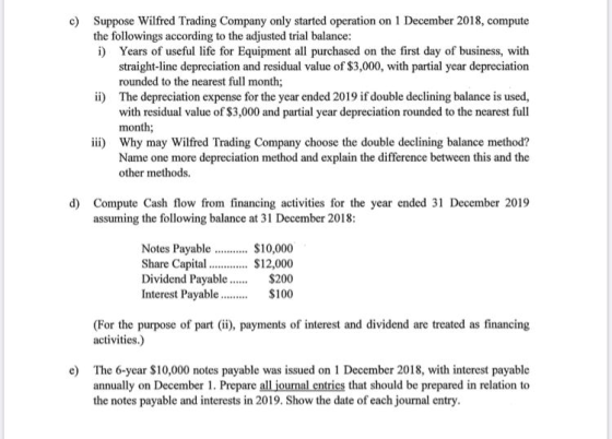 c) ii) Suppose Wilfred Trading Company only started operation on 1 December 2018, compute the followings according to the adj