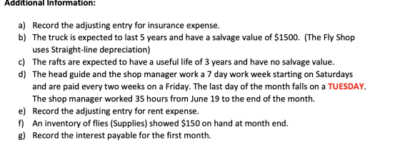 Additional Information: a) Record the adjusting entry for insurance expense. b) The truck is expected to last 5 years and hav