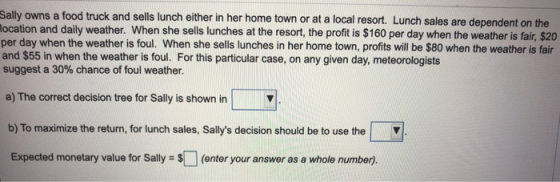 Sally owns a food truck and sells lunch either in her home town or at a local resort. Lunch sales are dependent on the Mocati