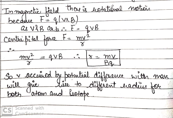 In field there is leotational notisis became F = q{ vxB) as V&B art. E qvB centrepital force F- my 2 o my² qVB . 7 και - Yoν