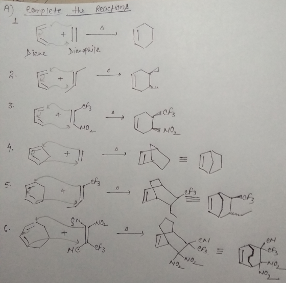 A Complete the reactions Diene Dienophile + 70 NG 3 NO Mo