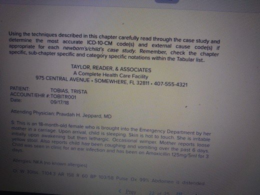Using the techniques described in this chapter carefully read through the case study and determine the most accurate ICD-10-C