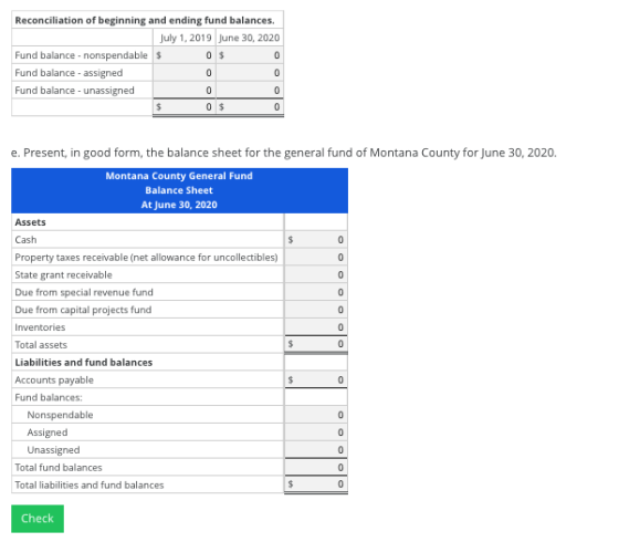 Reconciliation of beginning and ending fund balances. July 1, 2019 June 30, 2020 Fund balance - nonspendable $ 0$ 0 Fund bala