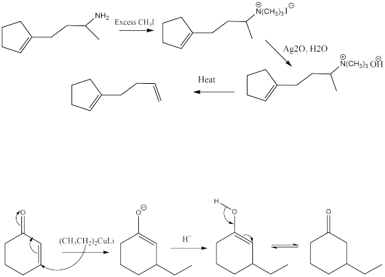 N(CH3)3I NH2 Excess CHI Ag2O, H2O N(CH3)3 OH Heat (CH3CH2)2Culi H