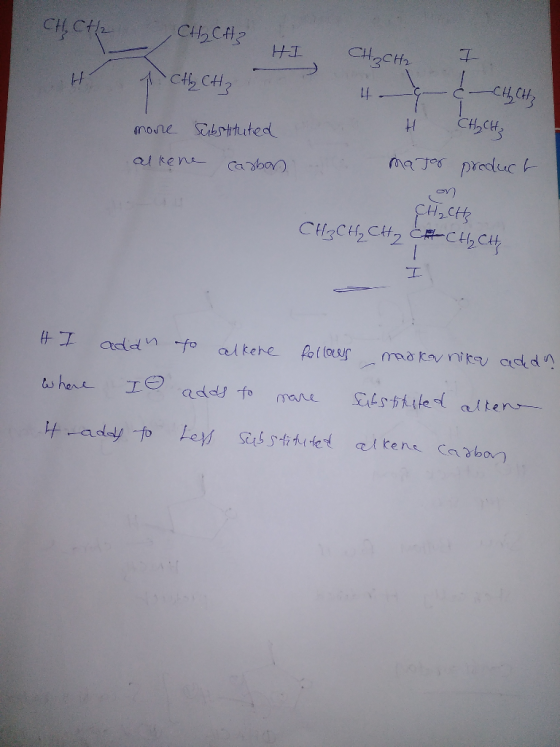 CH₂CH2 C H₂ CH₂ HI H 1 CH₂ CH₂ CH₃CH2 H H mator I & CH₂CH₂ CH₂CH₂ product mone Substituted alkene carbon CH₂CH CH₂ CH₂ CH₂ C#