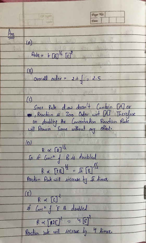 Page No. Date AI Rate kB] Overall order- Since Rate daw doant Contain [A7 or a Reaction is Zoro Oder wit A Therefore on doub