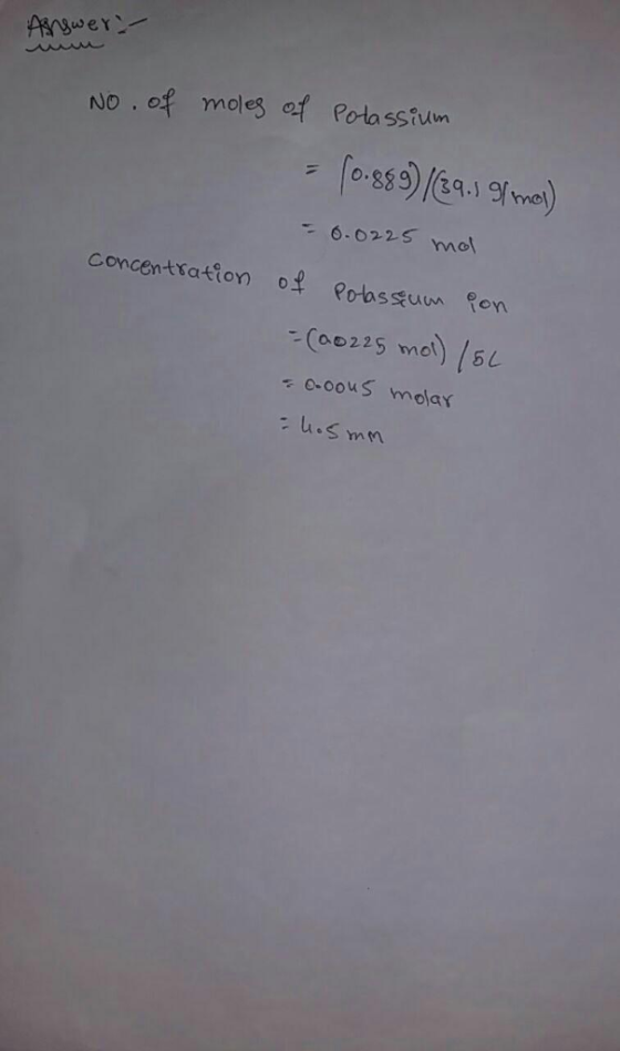 No. of moles of Pota ssiun 6.0225 mol concentration of Ro-hsgu fon 0-oous mola