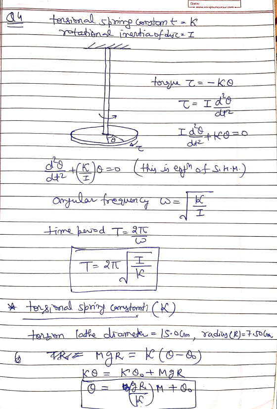 Data: www.mira multicolour.com au torsional spring corstom tak rotational inertia of dyrz I torque Z=-ko T= do atz I do #tfoc