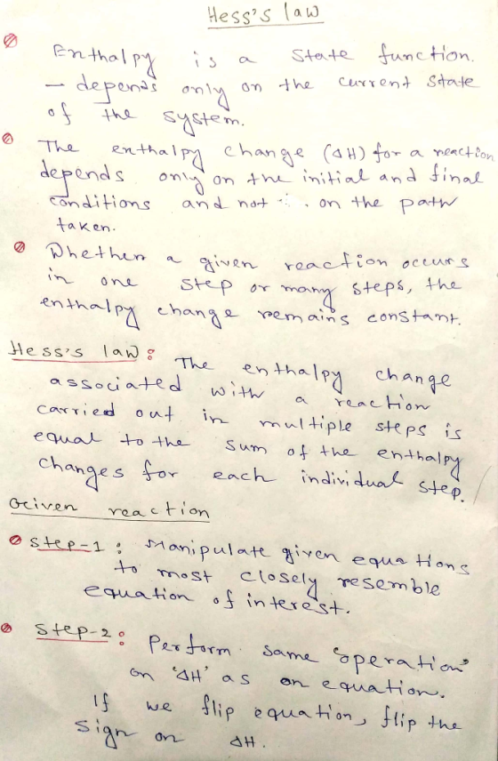 Hesss law Enthalpy is a state function. - depends only on the current state of the system. The enthalpy change (OH) for a re