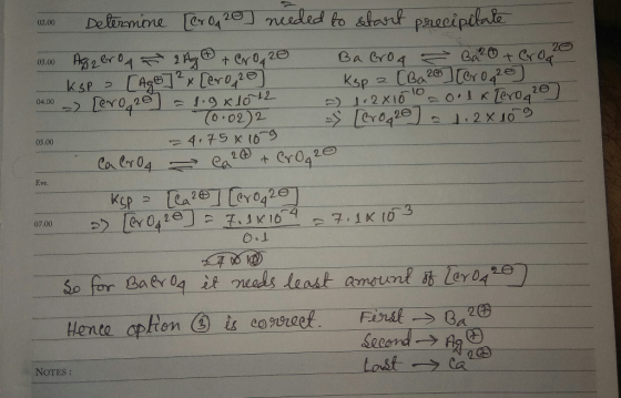 0200 Determine [er Op 20 needed to start precipulate 03.00 Aggero 2 Ag+ Cro 20 Baeroa = Ba2O + Cro 20 - Ksp [Ago] x [ero 20 k